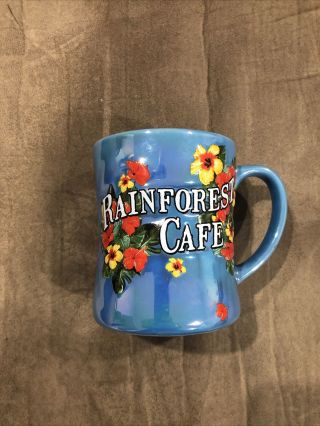 Iridescent Blue Flowered Rainforest Cafe Large Coffee Mug Cup Ceramic