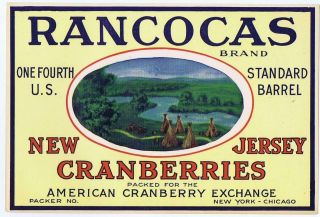 Rancocas Cranberries Vintage Crate Label American Cranberry Jersey Tepees