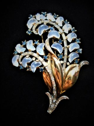 Trifari Alfred Philippe Clair De Lune Sapphire Moonstone Large Floral Brooch