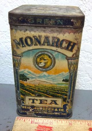 Vintage Monarch Orange Pekoe Green Tea Tin,  Reid Murdoch & Co,  5.  5 X 3 In,  Rough