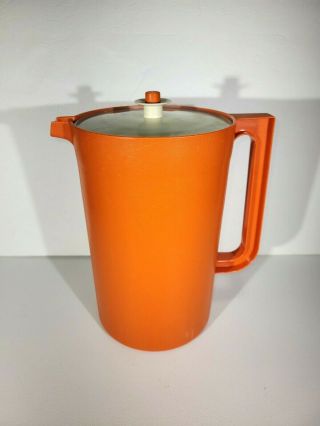 Vintage Orange Tupperware 1 Gallon Pitcher 1416 - 3 W/ Lid Orange Plunger Seal Lid