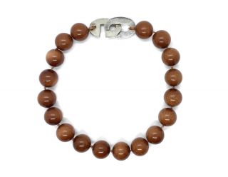 Signed Patricia Von Musulin Sterling Silver 20mm Goldstone Chunky Bead Necklace