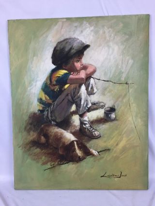 Signed Barry Leighton Jones Oil Painting Urchin Child W Dog,  30 X 24