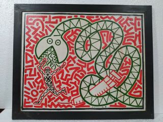 Keith Haring Acrylic On Canvas 1983 With Frame In