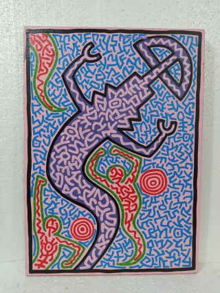 Keith Haring Acrylic On Canvas Signed On The Reverse 1983 Painting