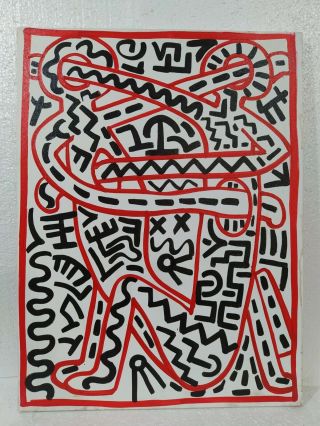 Keith Haring Acrylic On Canvas Signed On The Reverse 1985 Painting