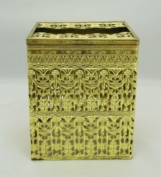 Vintage Gold Tone Filigree 5 5/8 " Tissue Box Holder Hollywood Regency Ormolu