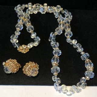 Miriam Haskell Necklace Earrings Rare Vintage Signed Crystal Lucite R/s Set A13