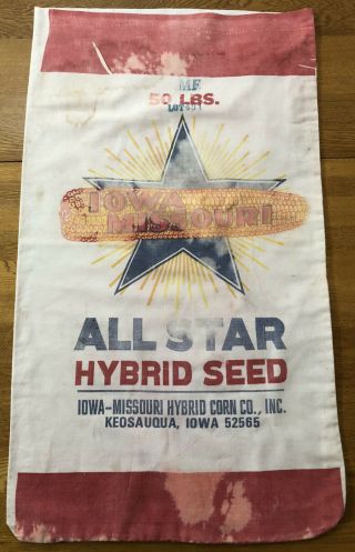 Vintage Iowa Missouri All Star Hybrid Corn Co Keosauqua Ia Seed Sack Mf 50 Lbs