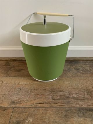 Vintage Mid Century 70s West Bend Ice Bucket Thermo Serv Avocado Green Plastic