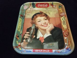 Vintage 1953 Coca Cola Menu Girl Metal Serving Tray.