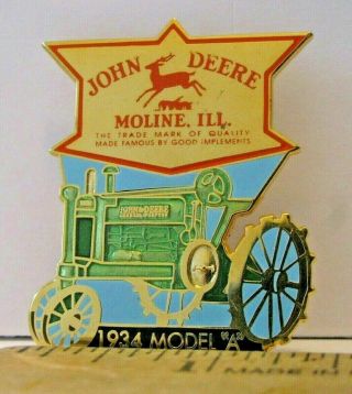 John Deere 1934 Model A Tractor & 4 Leg Deer Shield Logo Trademark Lapel Hat Pin