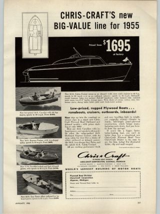 1955 Paper Ad Chris Craft Plywood Boats 20 