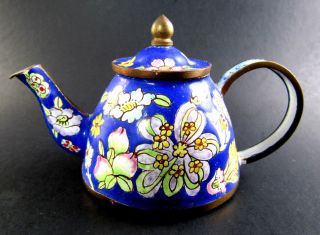 Collectible Enameled Miniature Metal Teapot Blue (e43)