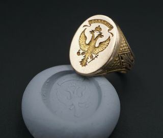 Vintage Solid Gold Russian Imperial Eagle Signet Ring Wax Seal Size 7.  5 RG2516 2