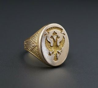 Vintage Solid Gold Russian Imperial Eagle Signet Ring Wax Seal Size 7.  5 RG2516 4