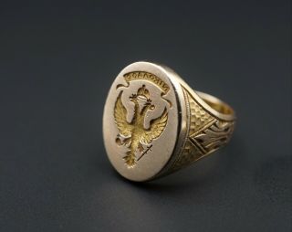 Vintage Solid Gold Russian Imperial Eagle Signet Ring Wax Seal Size 7.  5 RG2516 5