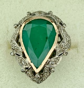 Fine Dark Colombian Emerald 6.  85 Carats Ring W/diamonds In 14k Gold Estate
