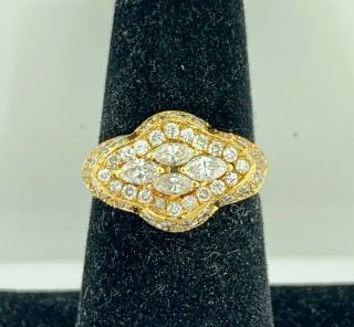 Stunning Cocktail Ring 1.  30 Ct Marquise & Pave Round Diamonds 18kt Yellow Gold.