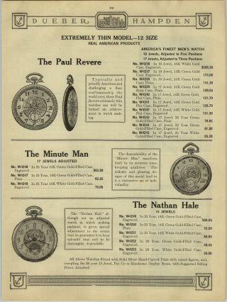 1924 Paper Ad Dueber Hampden Pocket Watch The Paul Revere A Lincoln Illinois,