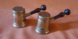Vintage Copper Salt And Pepper Shakers With Wooden Handle