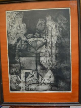 Rare Mid - Century Modern Abstract Print By Florence Bahr.  3/7 1964,  Signed