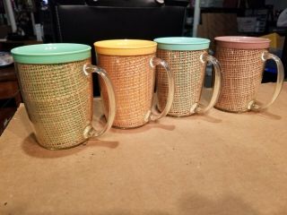 Vintage Raffiaware Melmac Burlap Tumbler Mugs Set Of 4 - 4 1/2 " Tall