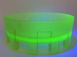 Taussaunt Glass Green Satin Court Jester Powder Jar Box No Lid Trinket Dish