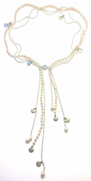Kalevala Koru Kk Finland - Sterling Silver Necklace " Twinflower " W Pink Pearls