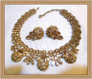 Sherman Champagne Topaz - Triple Acorn Pendant Bib Style Choker Necklace Set Nr
