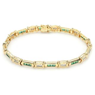 Vintage 14k Yellow Gold Emerald & 0.  80 Tcw Diamond Link Tennis Bracelet 14.  4 Gr