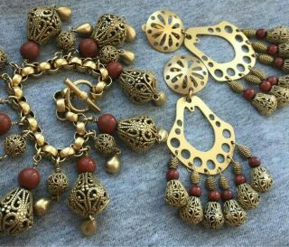 Robert Lee Morris Donna Karan Moroccan Filigree Bracelet Earrings Set Beaded