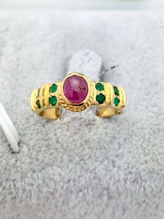 22k Yellow Gold Ruby & Emerald Cocktail Ring - Vintage,  Estate - Size 6.  5 - 7.  55mm