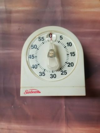 Vintage Sunbeam White Mechanical Magnifier 60 Minute Kitchen Timer -