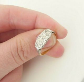 18ct Gold Platinum 10 Stone Old Cut Diamond Cluster Ring,  Art Deco 1920s