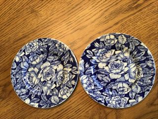 Two Vintage 6” Blue And White Roses Plates Myott Sons Co.  England Bermuda