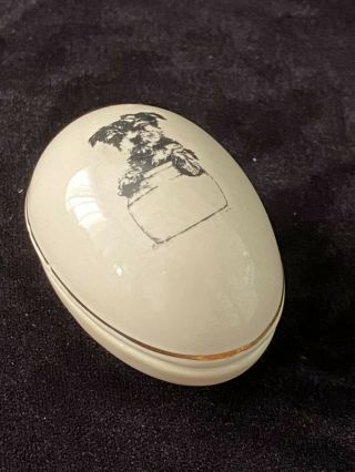 Vintage Small World Greetings Egg Shaped Porcelain Lidded Trinket Box Terrier
