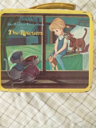 Disney The Rescuers Metal Lunch Box With Thermos 1977