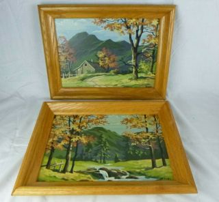 Pr Vtg 1965 Paint By Number Paintings Craft Master Autumn In The Hills 16x13 Pbn