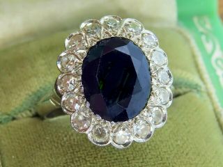 Vintage Palladium Art Deco No Heat 4.  00 Ct Sapphire Diamond Halo Ring M8