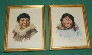 Ellen Henne Goodale Portraits Of Alaskan Children Framed 9 " X 11 " Oil Paintings