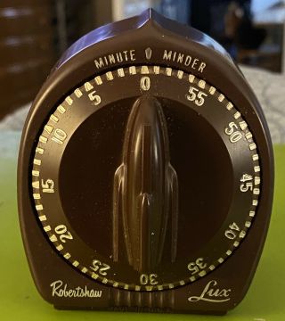 Vintage Robertshaw Lux Minute Minder Kitchen Egg Timer Atomic Rocket Knob Brown