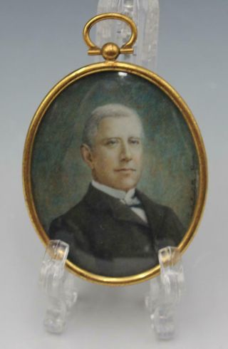 C1920 Italian Miniature Portrait Painting Of A Gentleman W/brass Frame Signed