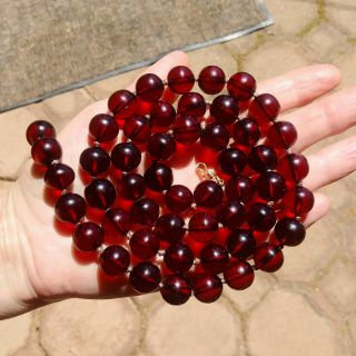 Vintage Cherry Amber Bakelite Round Beads Necklace 80 Grams