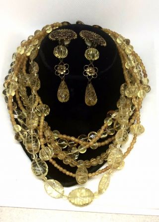 Stephen Dweck Multi - Strand Citrine Necklace And Earrings