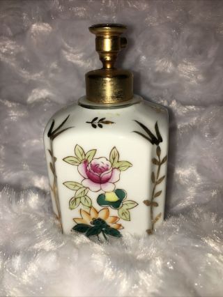 Vintage Irice Perfume Bottle Porcelain Hand Painted Gold Leaf & Flowers Broken