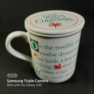 Vintage Hallmark Mug Mates 1987 Twelve Days Of Christmas Coffee Tea Mug & Lid