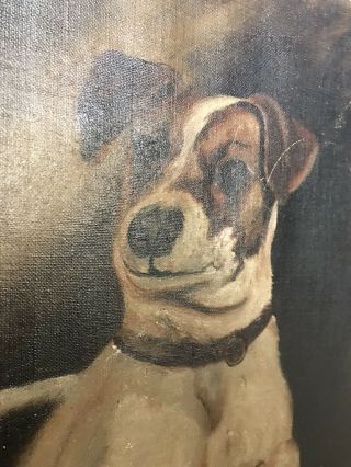 Antique Terrier Dog Oil Painting.  18” X 17”
