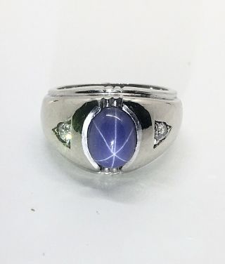 Vintage 1960’s Solid 14k White Gold And Linde Star Sapphire Ring.