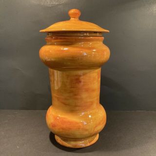 Tuscan Inspired Art Pottery Tall Biscuit / Biscotti /pasta Jar Gold & Red - Brown